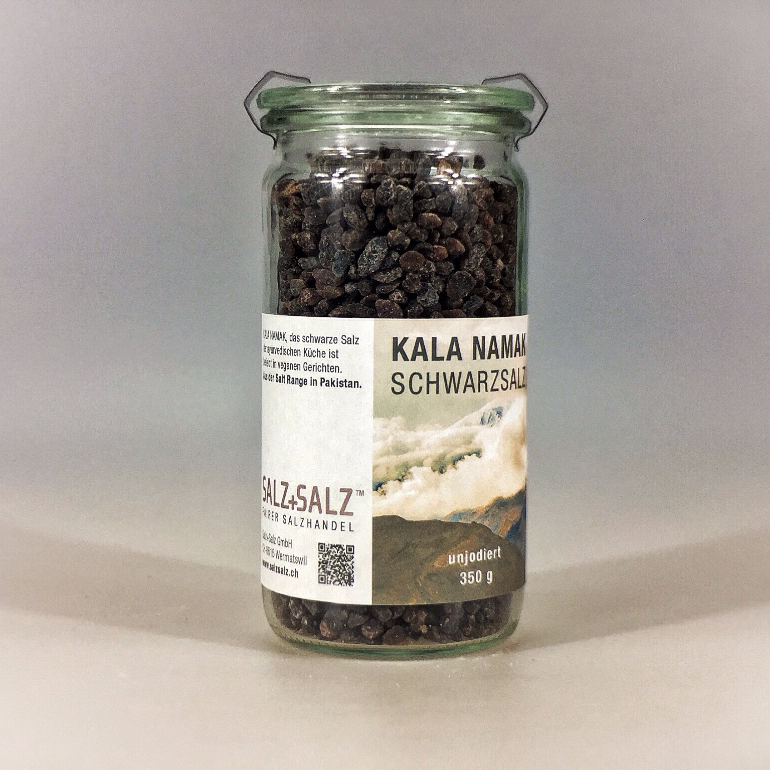Kala Namak schwarzes Salz grob gemahlen im Glas 350 g
