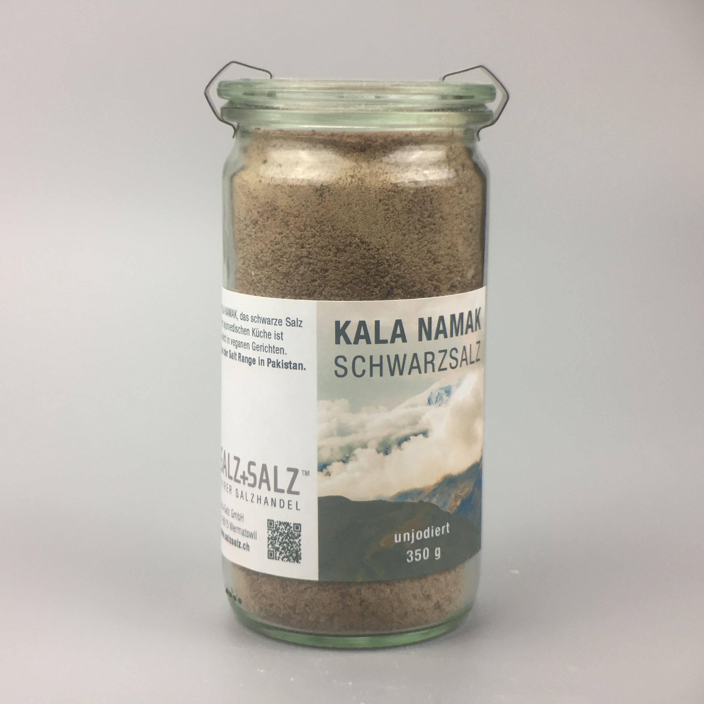 Kala Namak schwarzes Salz fein gemahlen im Glas 350g